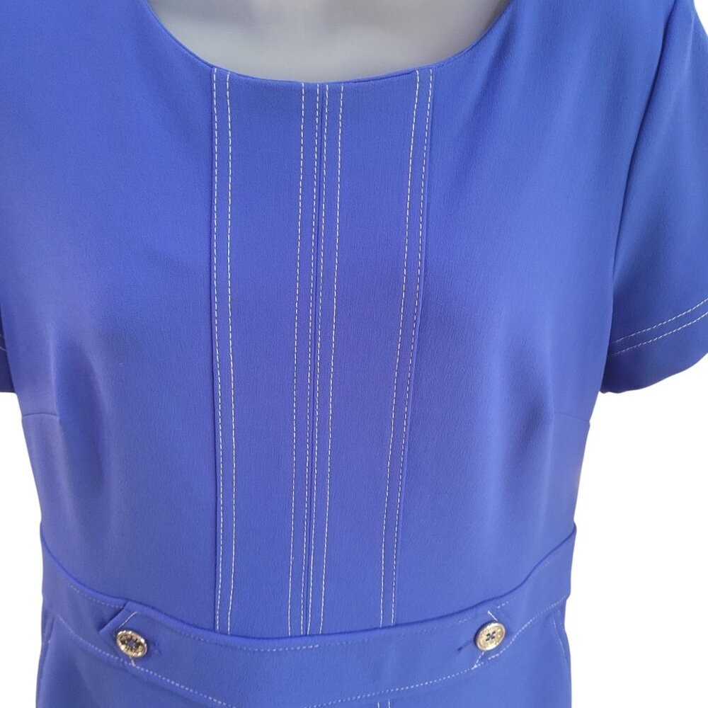 Tommy Hilfiger Blue Midi Dress Silver Hardware Zip Back Sz 12 - Picture 4 of 8
